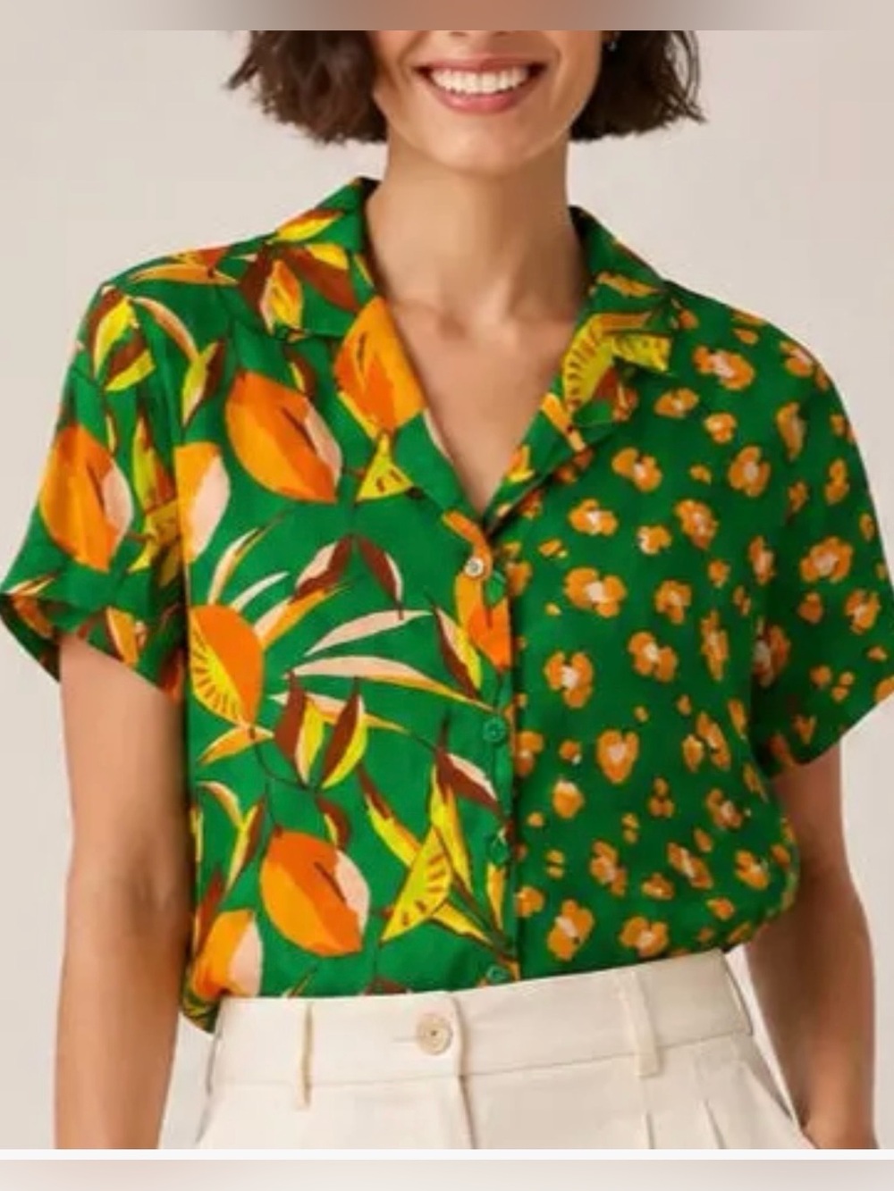Tabitha Green Tropical Button-Front Short Sleeve Shirt